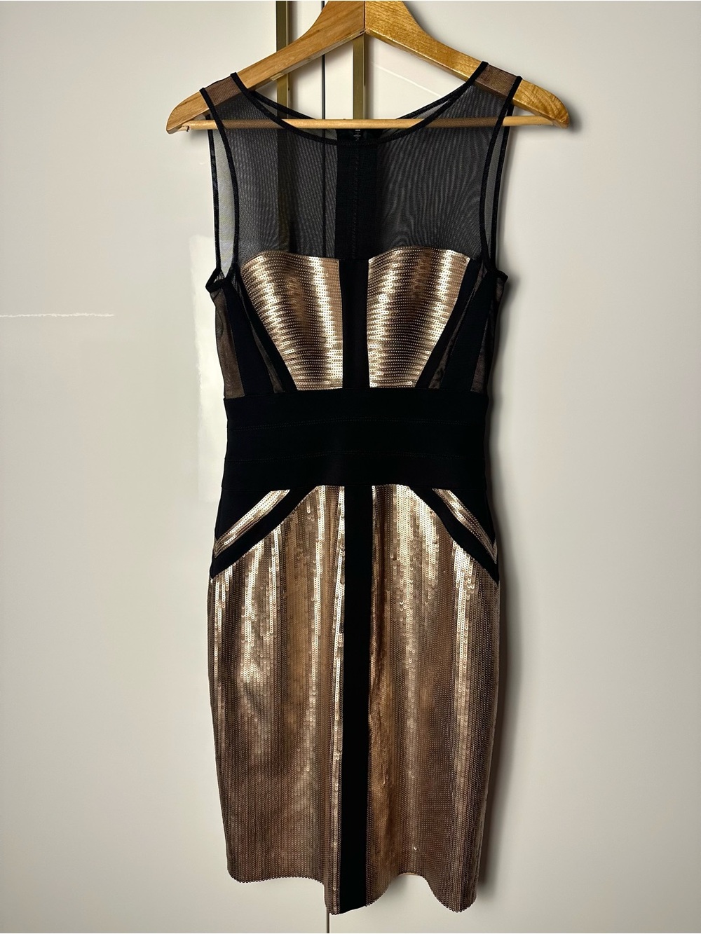 BCBGMAXAZRIA Reina Rose Gold Sequin Mesh Dress XS NWT